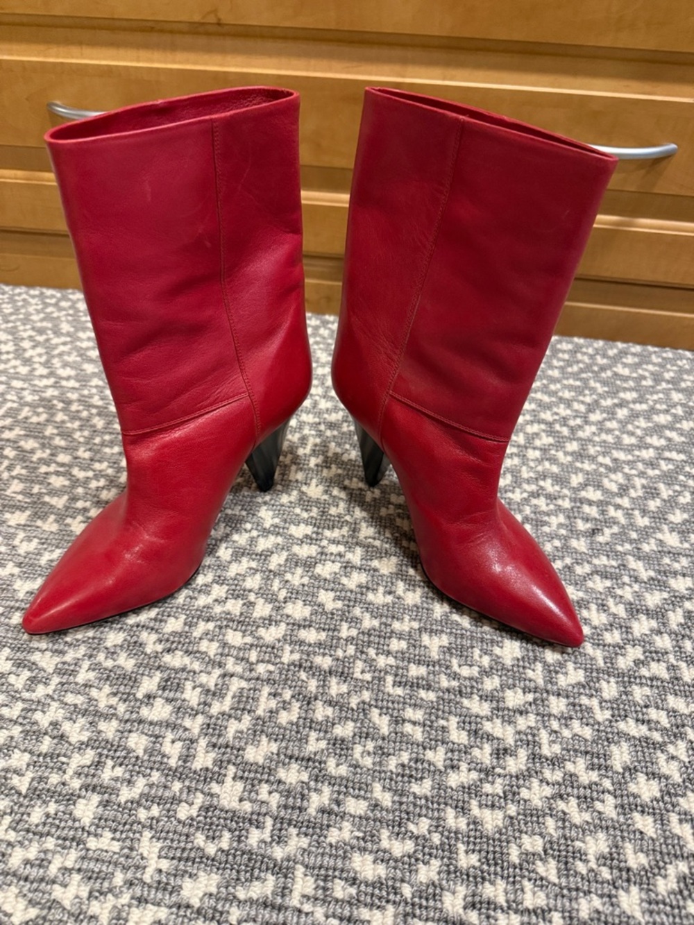 Isabel Marant Red Locky Cone-heel leather ankle boots